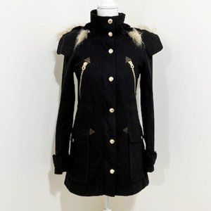 Juicy Couture Black Cotton Hooded Coat Jacket w/ Zipper Lining Women's